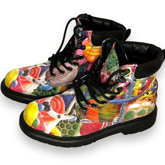 Abstract Funky Combat Boots Lace Up Mid Top Multicolor Vibrant  M 6.5/ W 8 - Picture 3 of 9